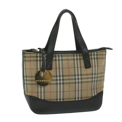 Burberry Nova Check Hand Bag Nylon Leather Beige Auth 63558