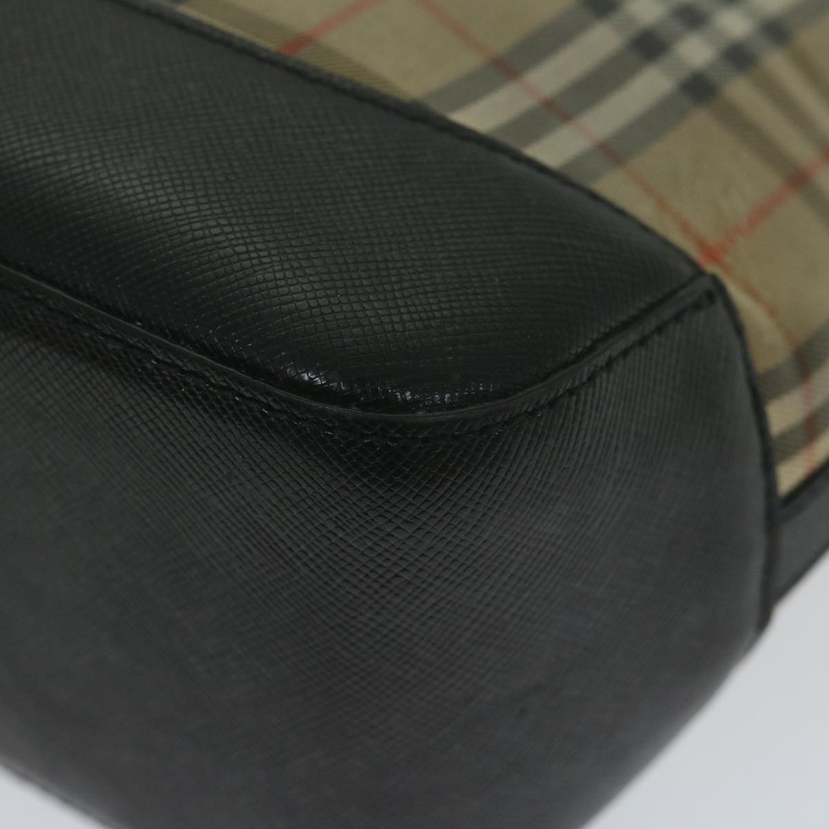 Burberry Nova Check Hand Bag Nylon Leather Beige Auth 63558