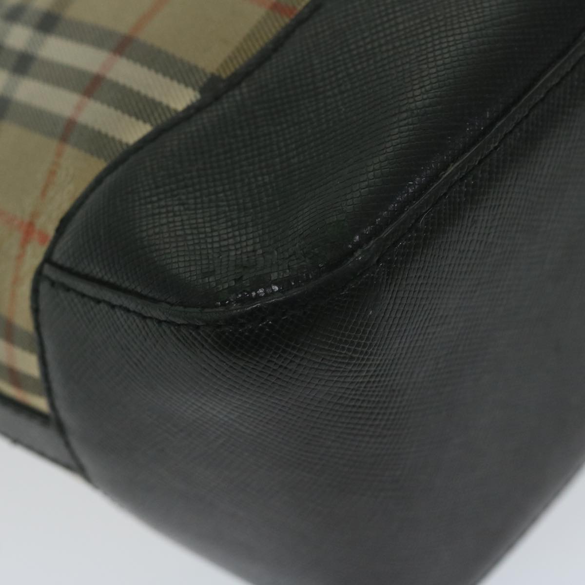 Burberry Nova Check Hand Bag Nylon Leather Beige Auth 63558