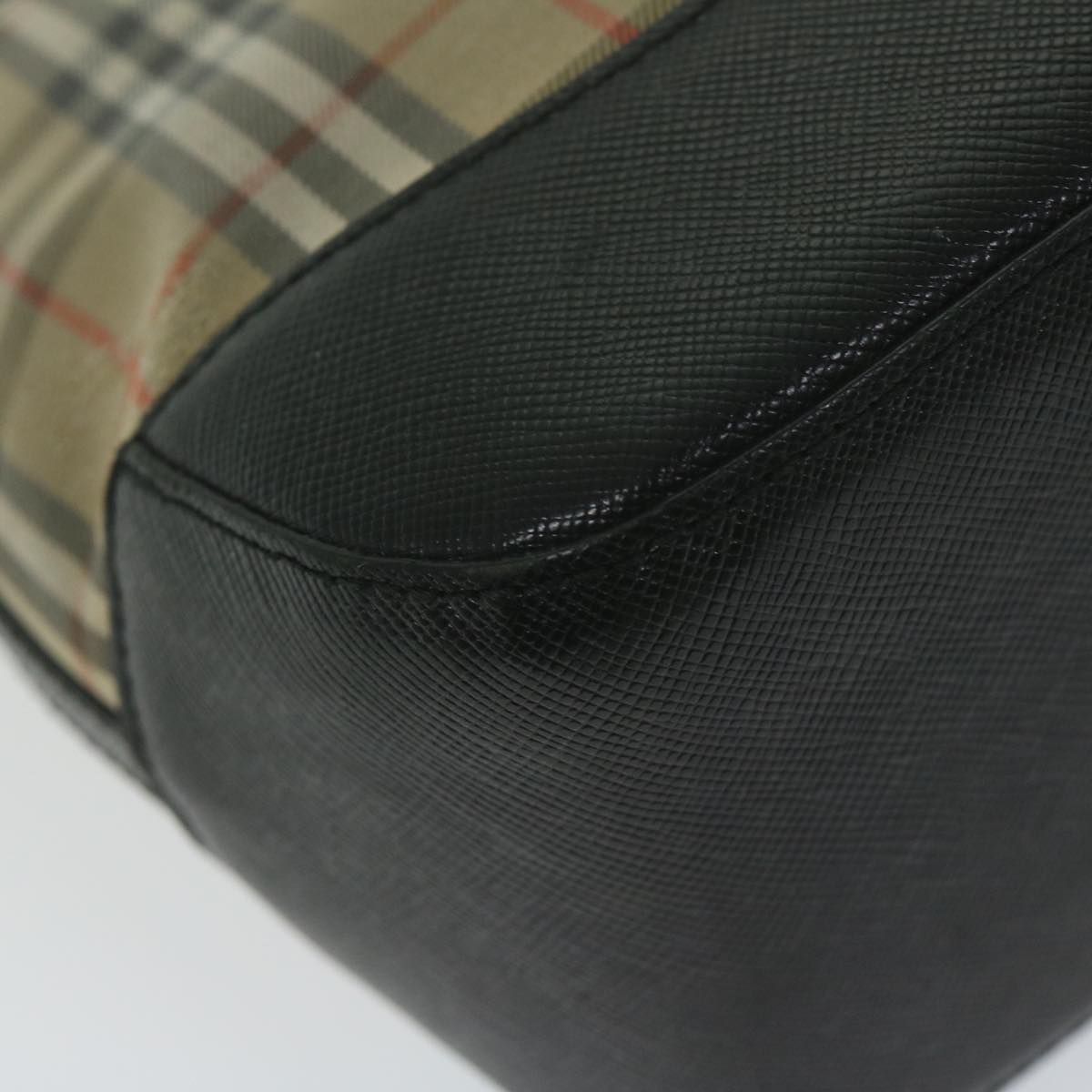 Burberry Nova Check Hand Bag Nylon Leather Beige Auth 63558