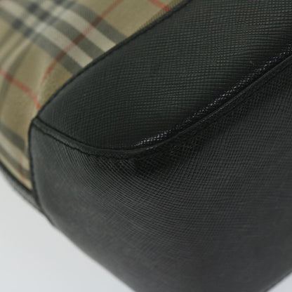 Burberry Nova Check Hand Bag Nylon Leather Beige Auth 63558