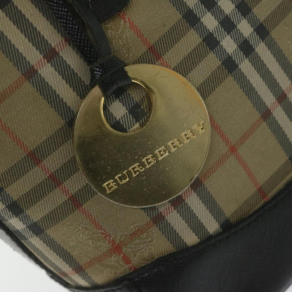 Burberry Nova Check Hand Bag Nylon Leather Beige Auth 63558