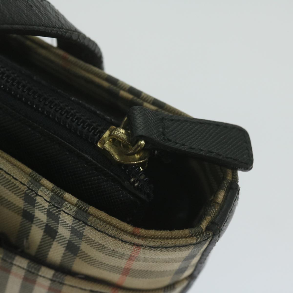 Burberry Nova Check Hand Bag Nylon Leather Beige Auth 63558