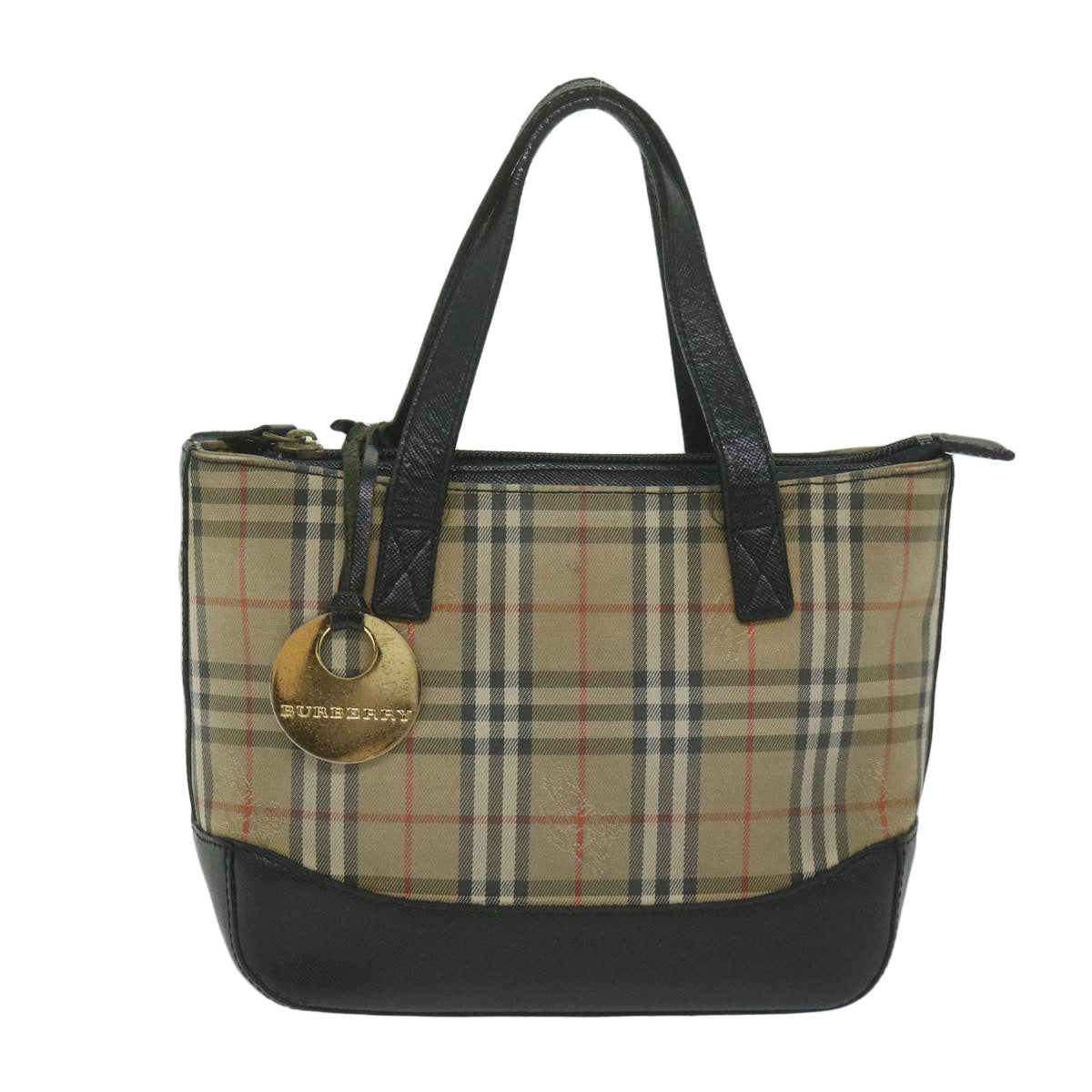 Burberry Nova Check Hand Bag Nylon Leather Beige Auth 63558