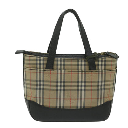 Burberry Nova Check Hand Bag Nylon Leather Beige Auth 63558