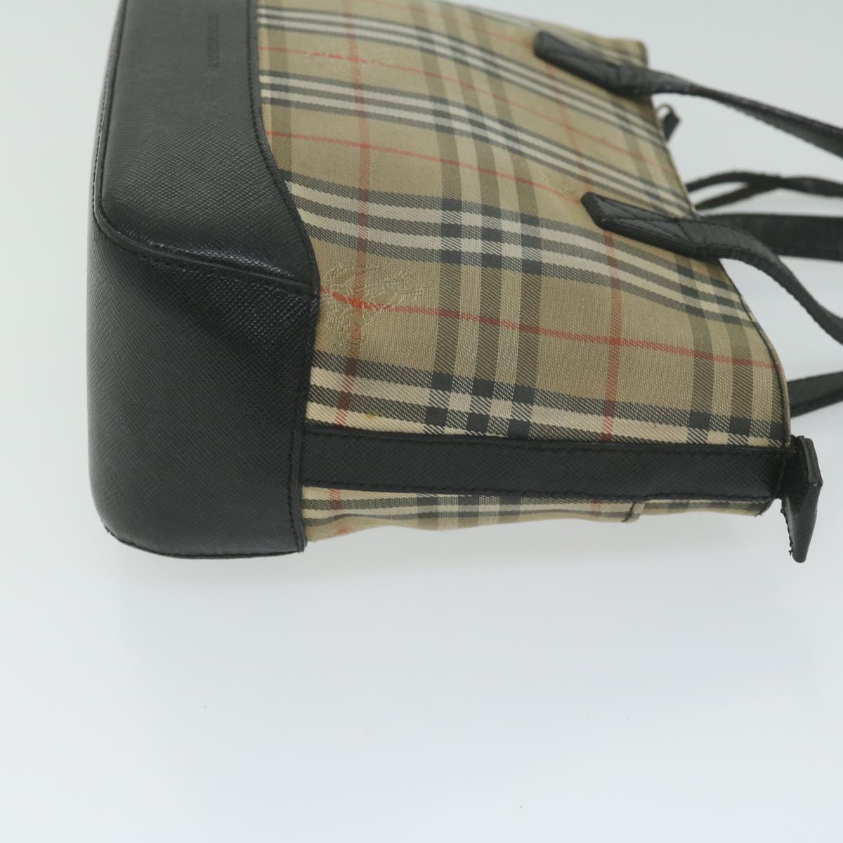 Burberry Nova Check Hand Bag Nylon Leather Beige Auth 63558
