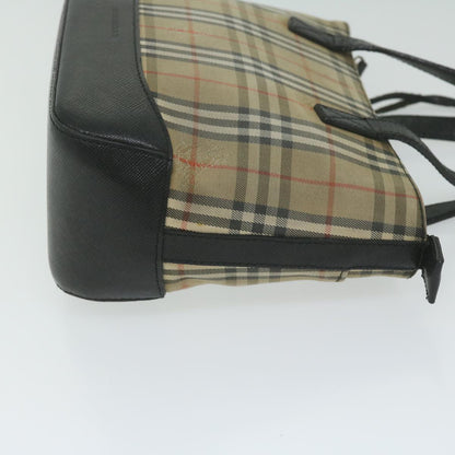 Burberry Nova Check Hand Bag Nylon Leather Beige Auth 63558