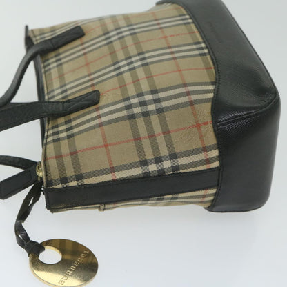 Burberry Nova Check Hand Bag Nylon Leather Beige Auth 63558