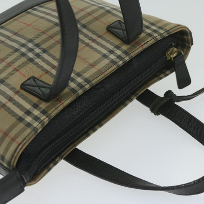 Burberry Nova Check Hand Bag Nylon Leather Beige Auth 63558