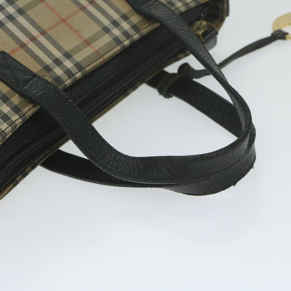 Burberry Nova Check Hand Bag Nylon Leather Beige Auth 63558