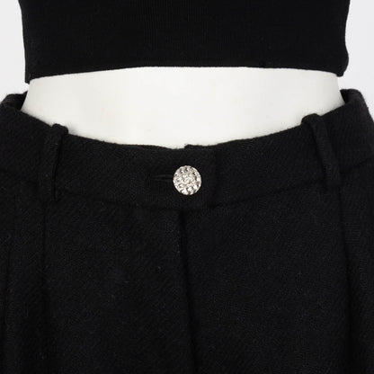 Chanel Black Wool Crystal CC Button Pants FR 38
