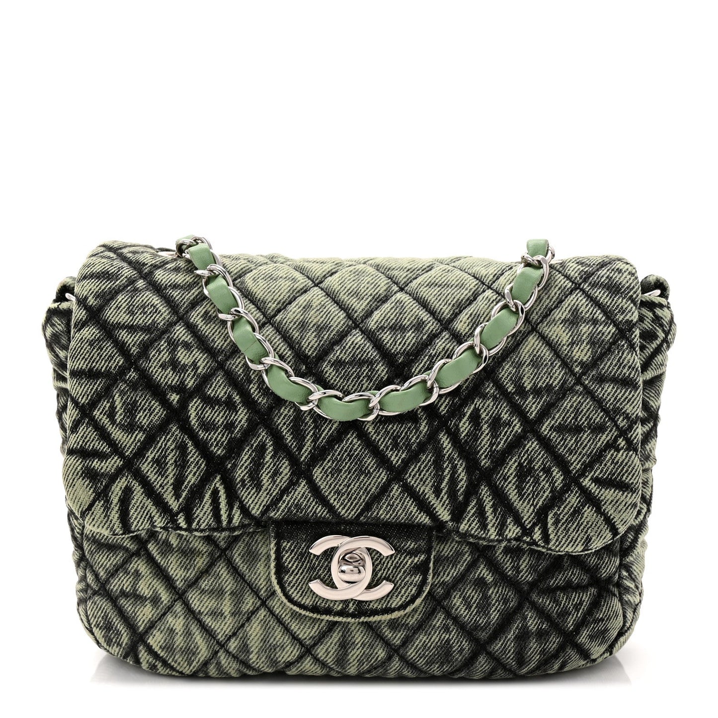 Washed Denim Quilted Small Denimpression Flap Green Black