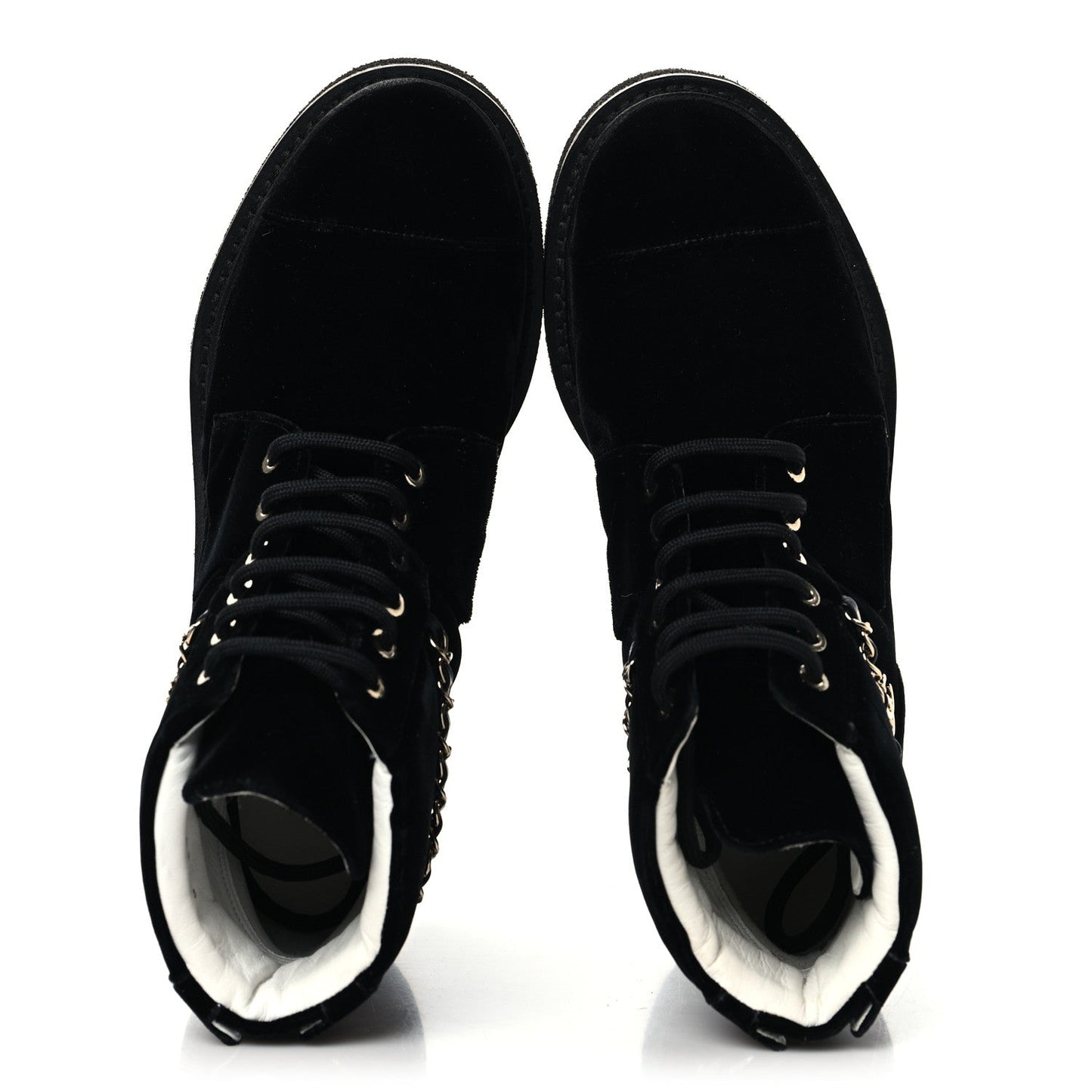 Velvet Chain Lace Up CC Short Boots 37 Black