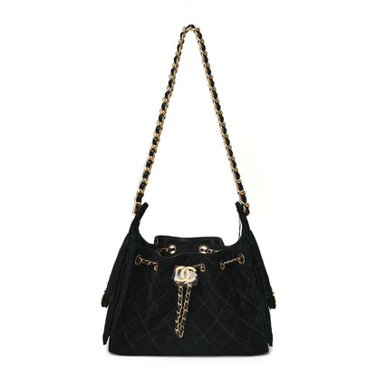Suede Quilted Mini Chanel 25 Handbag Black