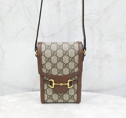 Gucci GG Supreme 1955 Horsebit Phone Holder Mini Crossbody Bag 142340601