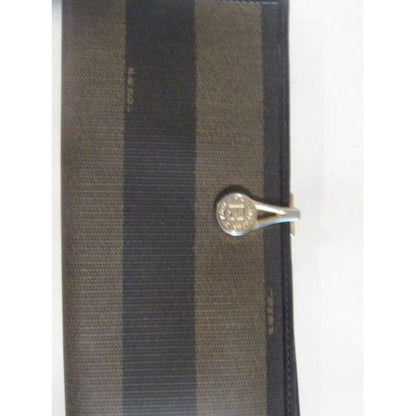 Fendi Pequin Wide Striped Print Coated Canvas In Browns And Brown Leather Vintage Wallet