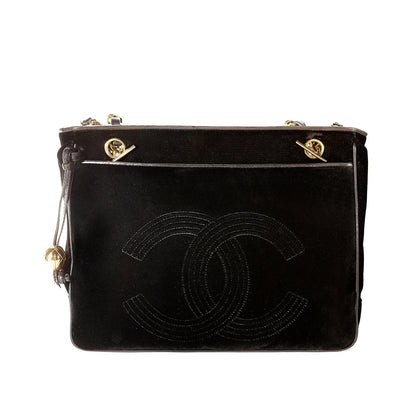 Chanel Black Velvet CC Vintage Tote