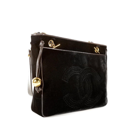Chanel Black Velvet CC Vintage Tote