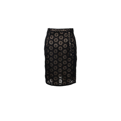 Chanel Size 34 21S Flora Lace Skirt Cotton Black