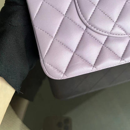 Double Flap Quilted Lambskin Violet Silver Hardware Series 17