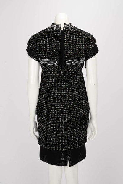 Chanel Black Tweed & Mesh Short Sleeve Dress FR 34