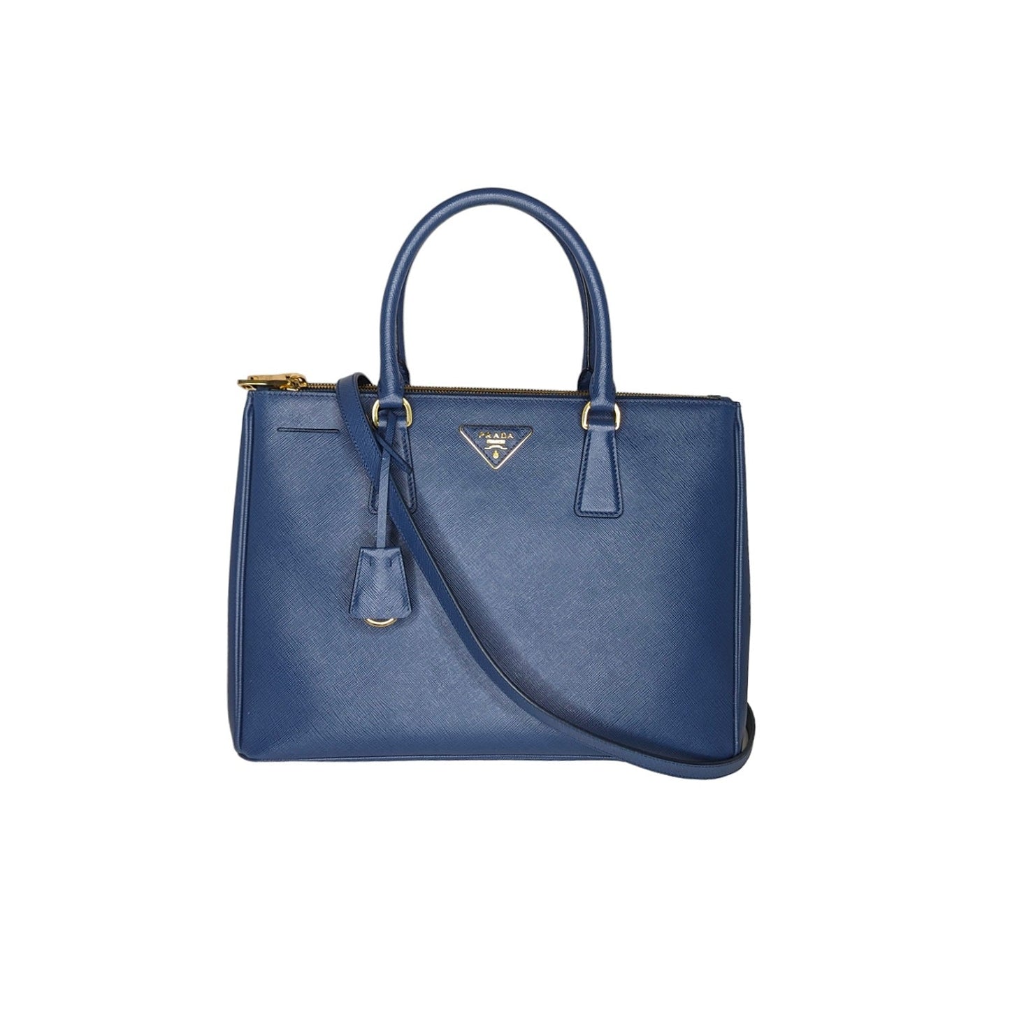 Prada Bluette Saffiano Lux Large Double Zip Galleria Tote