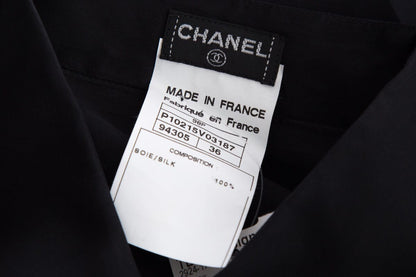 Chanel Black Silk Long Sleeve Mesh Blouse SZ 36