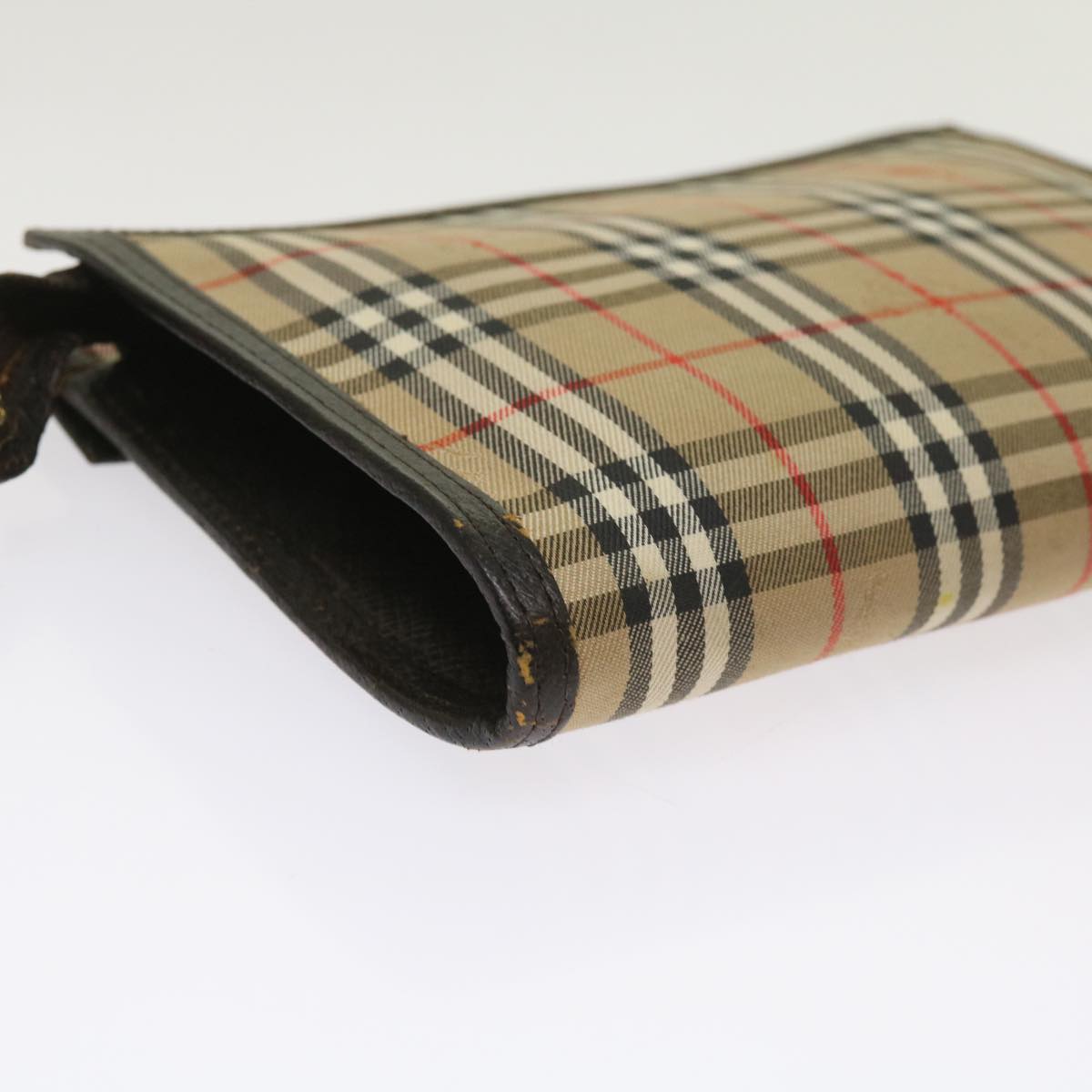BurberrySs Nova Check Clutch Bag Nylon Canvas Beige Auth 64215