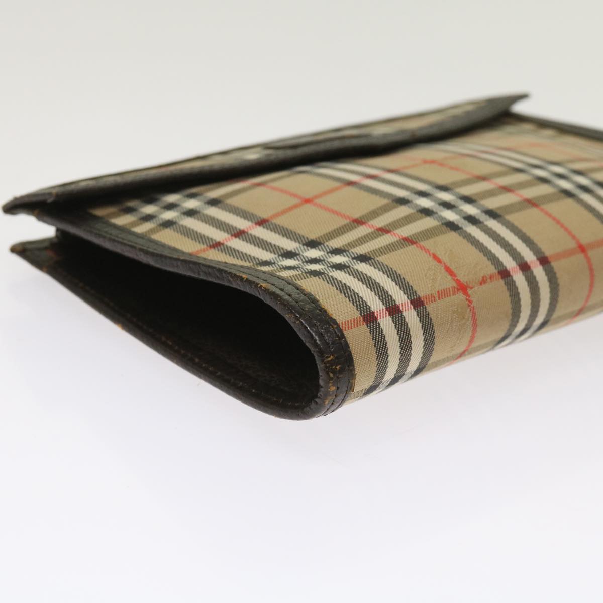 BurberrySs Nova Check Clutch Bag Nylon Canvas Beige Auth 64215