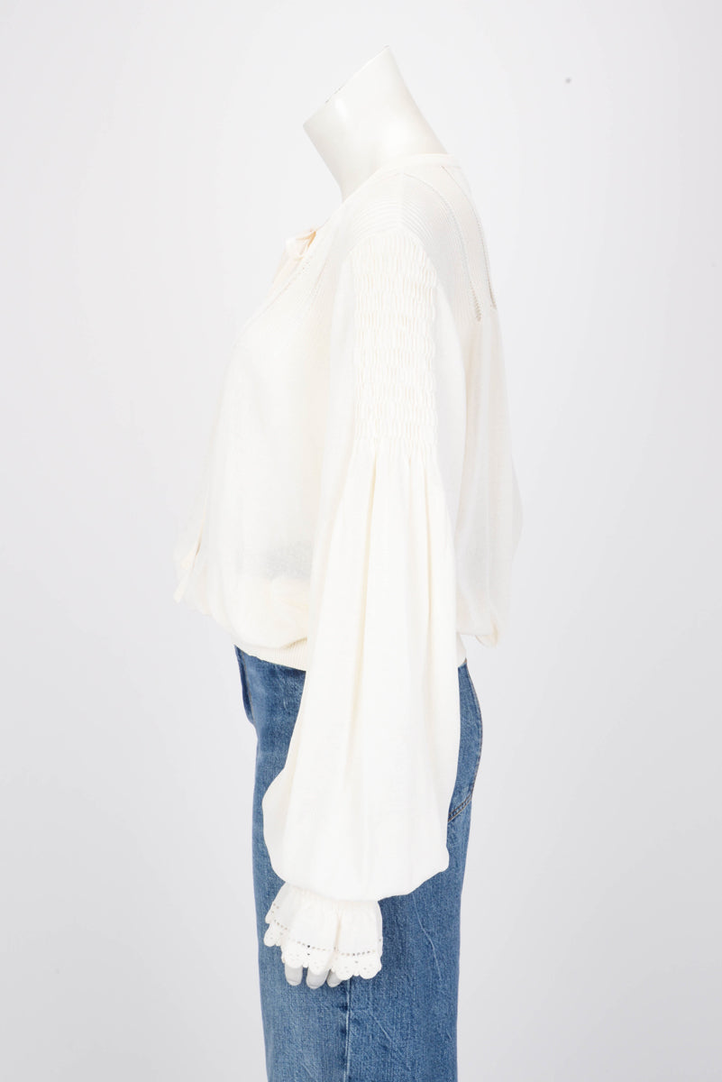 Chanel Ivory Knitted Pintuck Detail Blouse FR 50