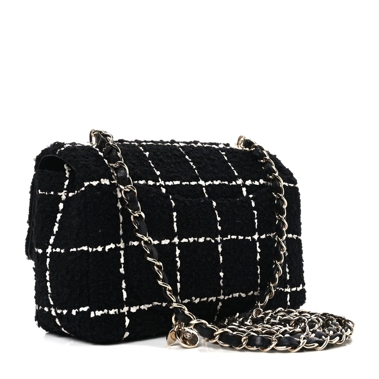 Tweed Quilted Mini Rectangular Camellia Flap Black White