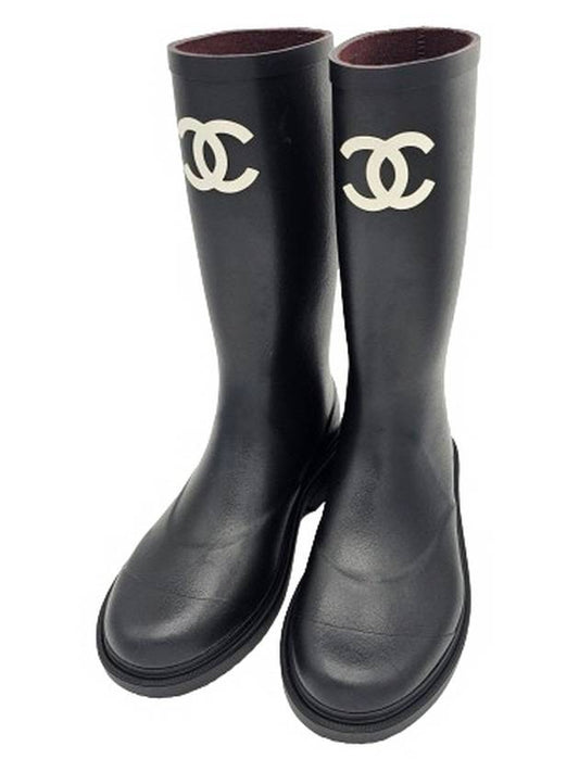 CC Logo Caoutchouc Rain Boots Black Chanel