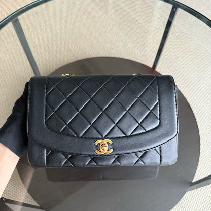 Chanel Diana Medium - 25CM Quilted Lambskin Black Gold Hardware Series 2