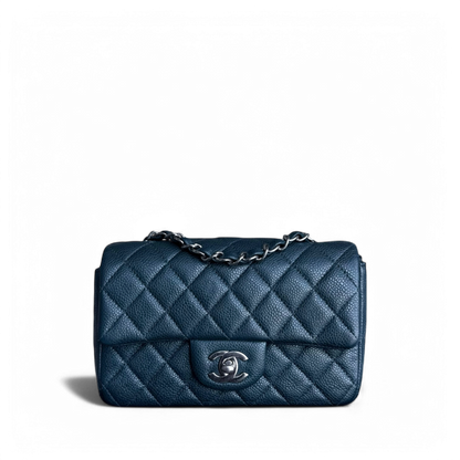 Chanel Classic Flap Mini - 20CM Caviar Quilted Dark Blue Green Silver Hardware Series 20