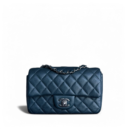 Chanel Classic Flap Mini - 20CM Caviar Quilted Dark Blue Green Silver Hardware Series 20