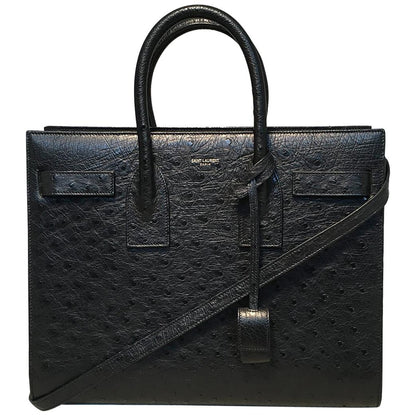 Yves Saint Laurent NWOT YSL Black Ostrich Small Sac Du Jour HandBag