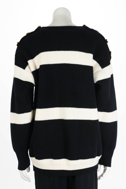 Louis Vuitton Black & White Wool Knit Striped Sweater M