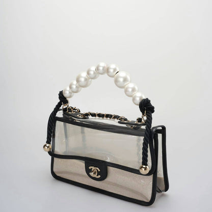 Chanel Sand By The Sea timeless Flap Bag With Pearl Strap in medium size