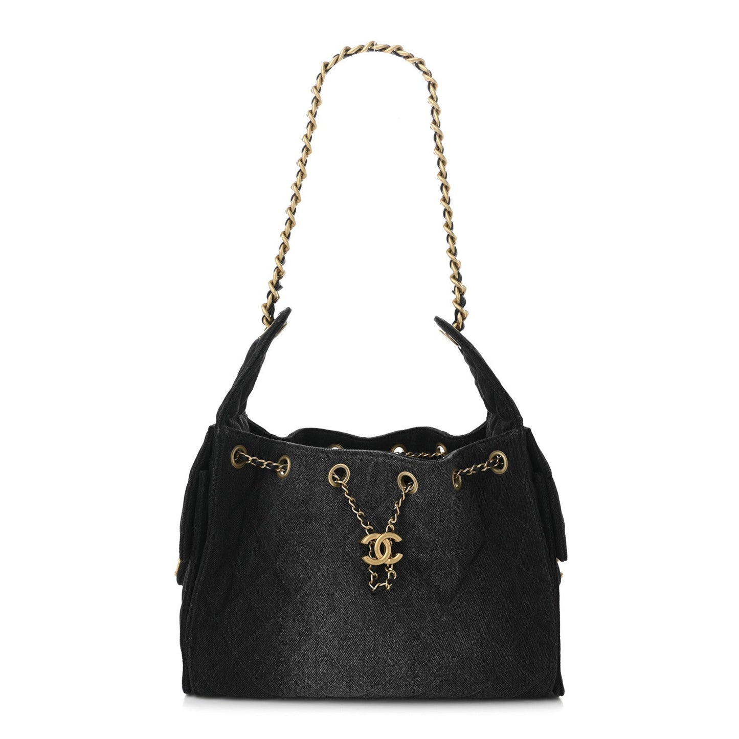 Washed Denim Quilted Small Chanel 25 Handbag Black