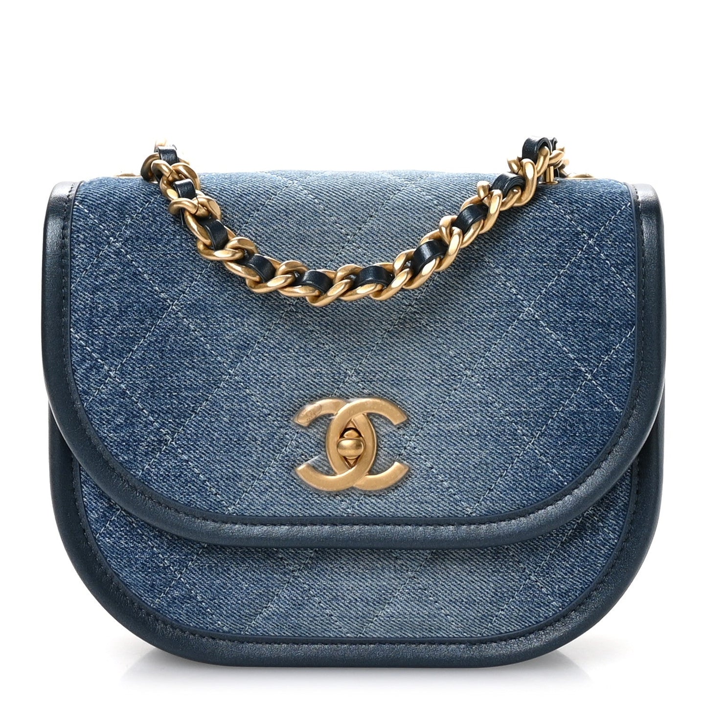 Washed Denim Quilted Small Messenger Flap Blue