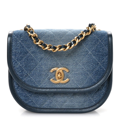 Washed Denim Quilted Small Messenger Flap Blue