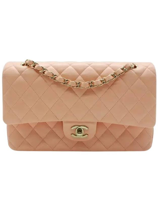 Classic Lambskin Medium Shoulder Bag Peach Chanel