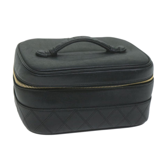 Chanel Bicolole Vanity Cosmetic Pouch Leather Black CC Auth