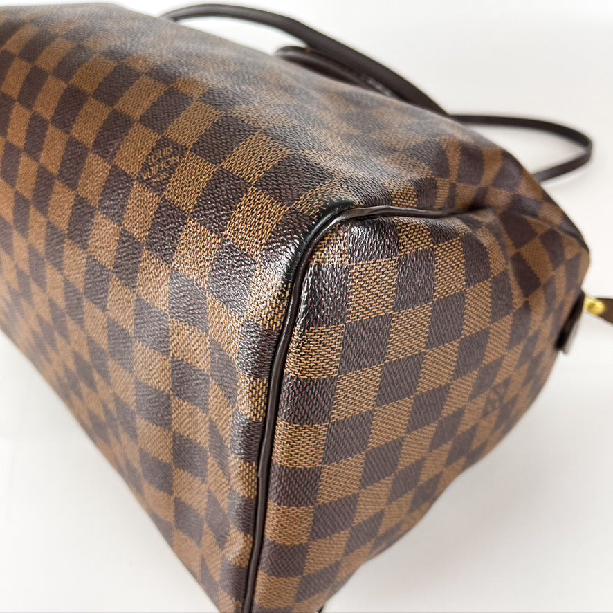 Louis-Vuitton Damier Ebene Speedy 30 Canvas Bag with Strap