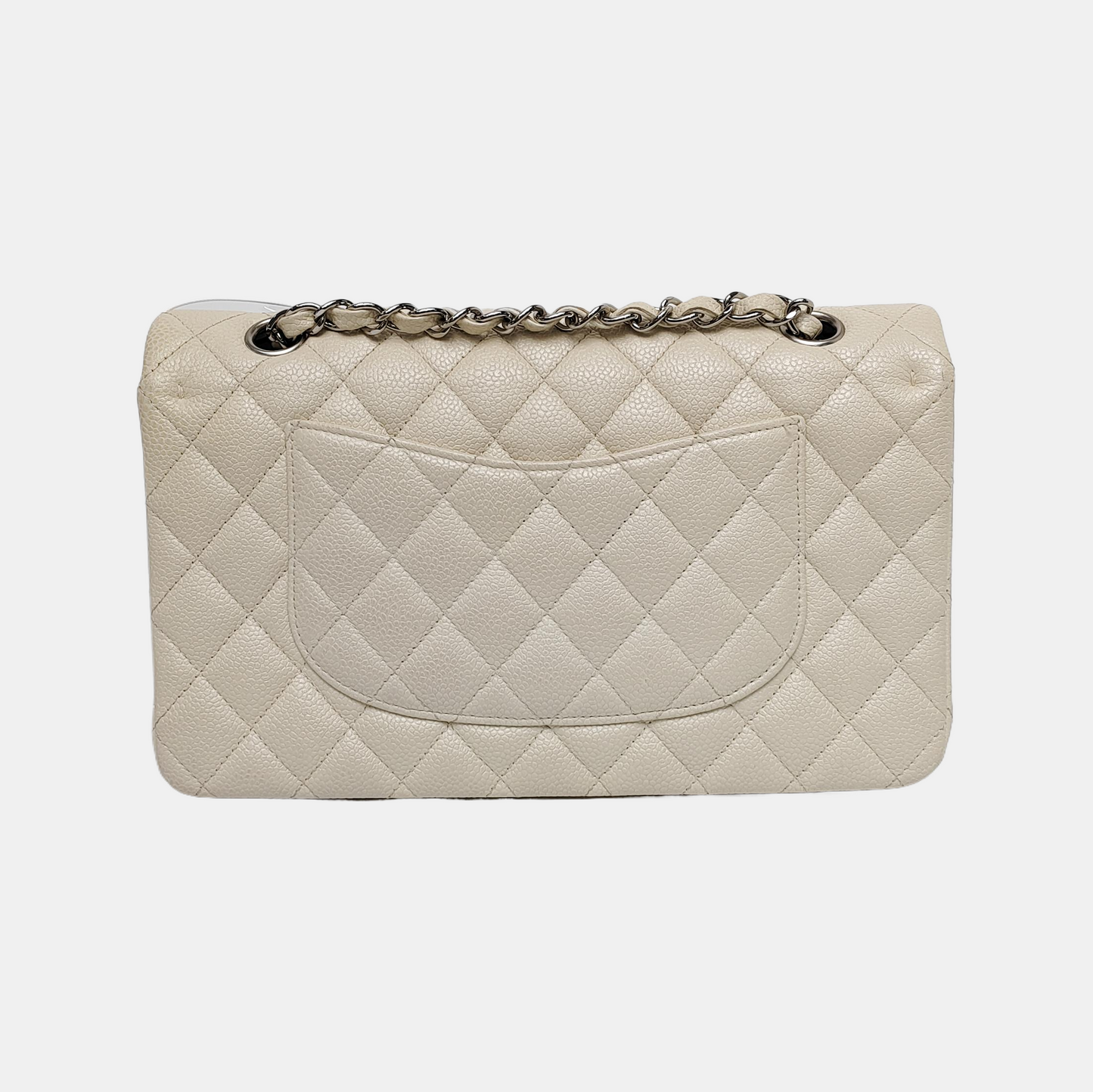 Chanel Classic Flap Medium White Caviar Leather Silver Hardware