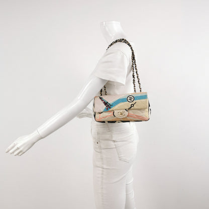 Chanel Baguette Flap Multicolor Eiffel Tower Print Cloth Shoulder Bag