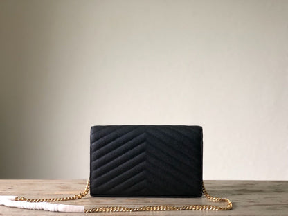 Yves Saint Laurent Monogram Chain Wallet Black