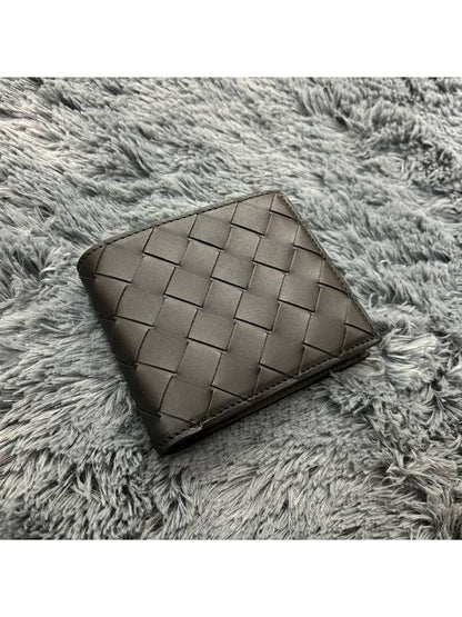 Luxury Bottega Veneta Intrecciato Coin Pocket Bifold Half Wallet Black