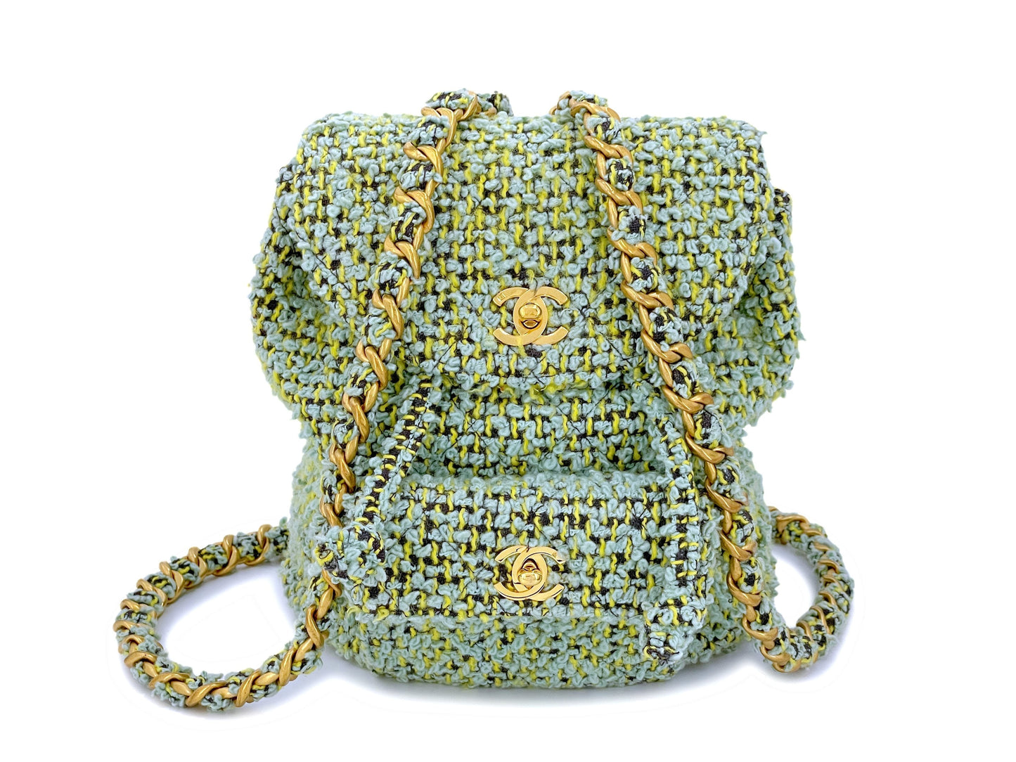 Chanel 1994 Vintage Green Tweed Duma Backpack Bag