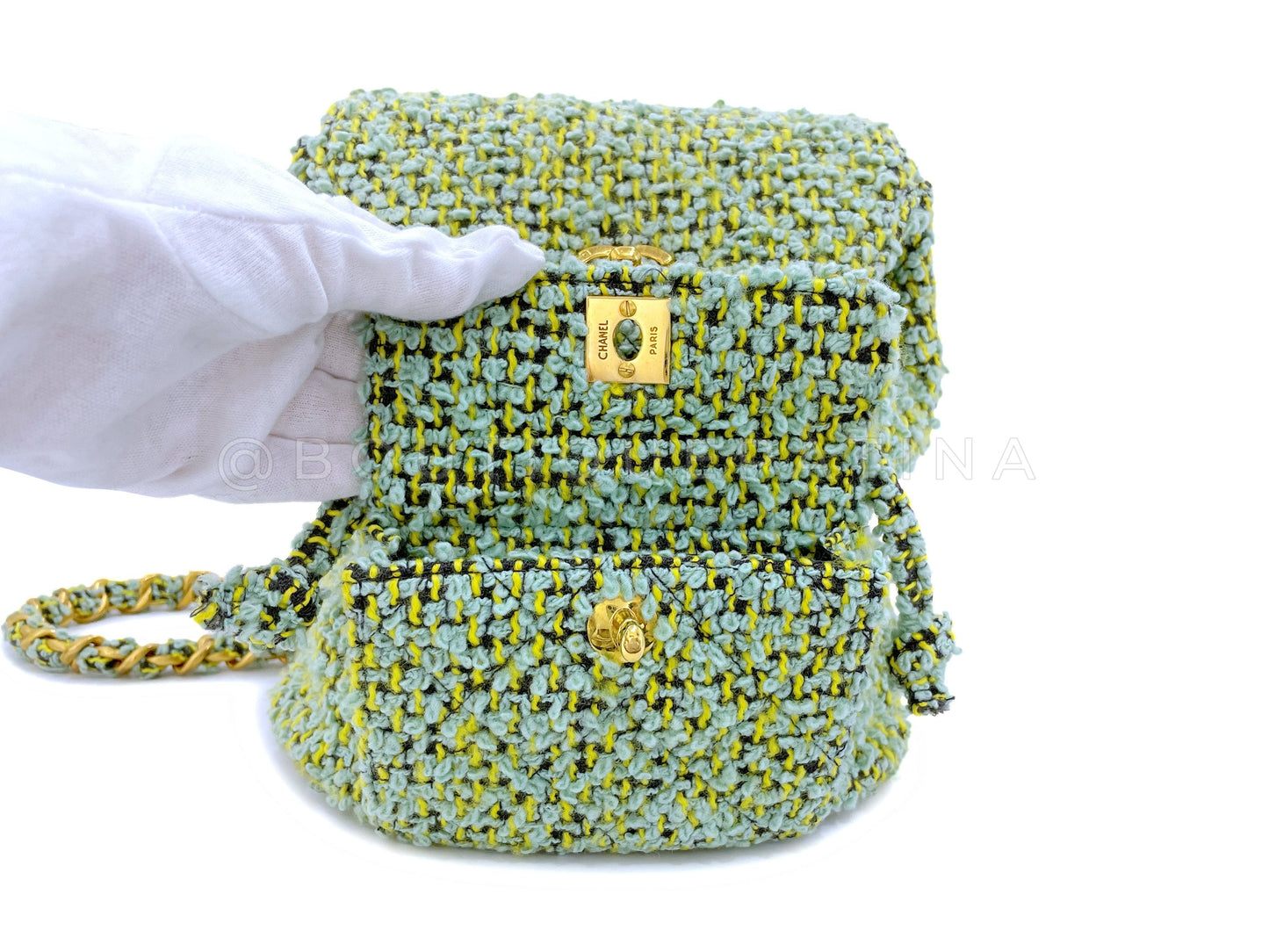 Chanel 1994 Vintage Green Tweed Duma Backpack Bag